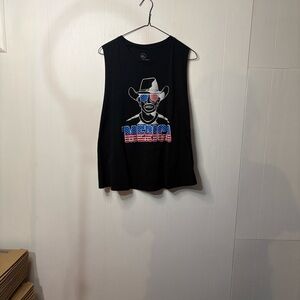 Black Sleeveless Graphic Tee with Patriotic Design